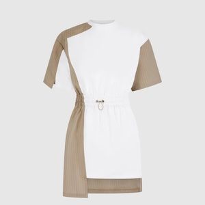 PINSTRIPE T SHIRT DRESS - WHITE/TAUPE